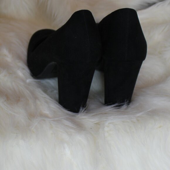 Fioni Mila block 4" heels faux suede black shoes size 9W - Picture 4 of 7